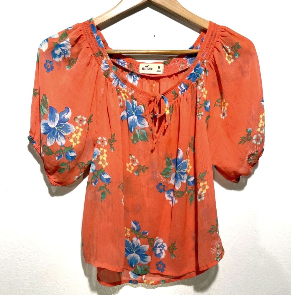 Hollister vintage Peasant Y2K tropical floral sheer lightweight women M